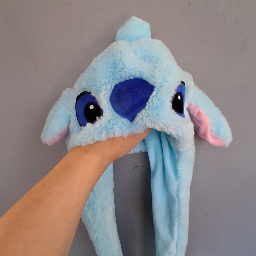 Disney Stitch Plush Novelty Winter Hat Moving Ears Blue Fur Cosplay Works